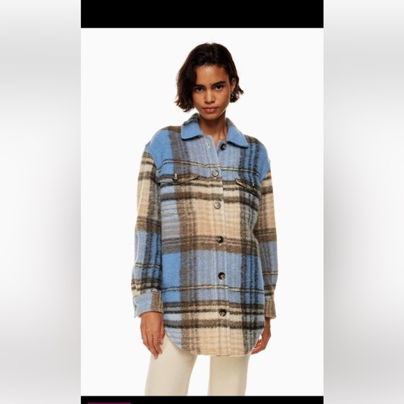 Wilfred Jackets & Blazers - Aritzia Wilfred Free The Ganna Shacket Plaid Wool Jacket Blue Brown 2XS